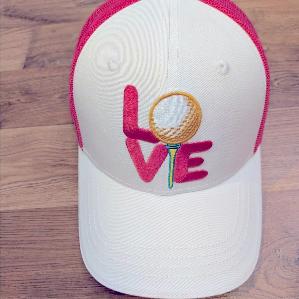 NWT! Awaya Life Women’s Pink/White Golf "Love" Graphic Hat/Cap Adjustable - Picture 2 of 10